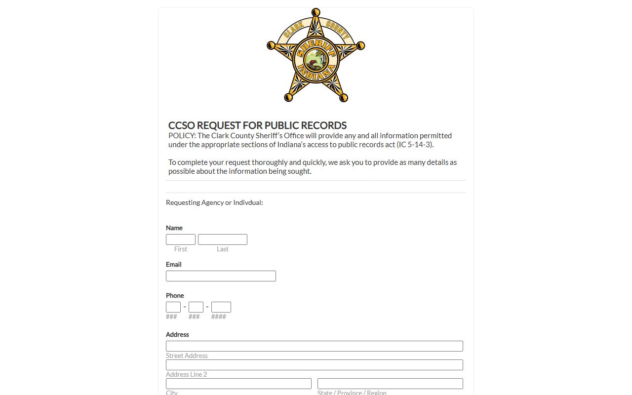 Clark County inmate records public records request form fields