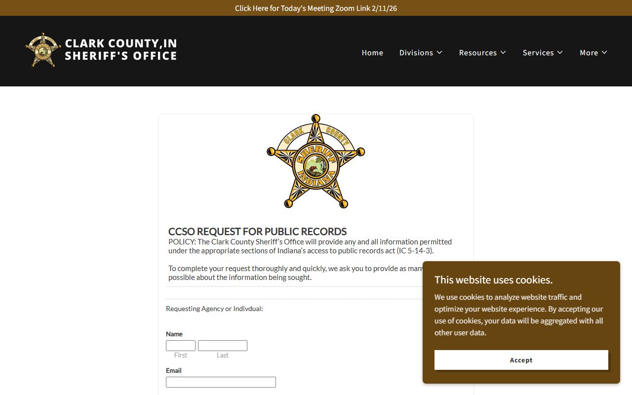 Clark County booking photo records request form